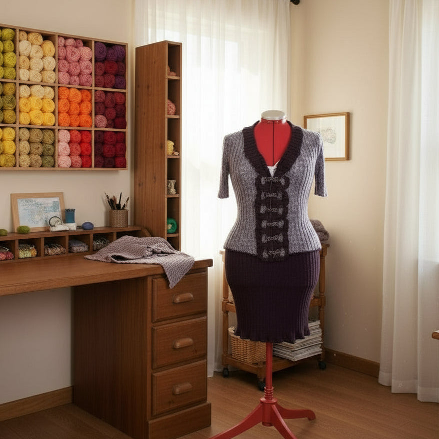 Knitting Pattern: Ruffled Collar Dress Suit - Digital Download