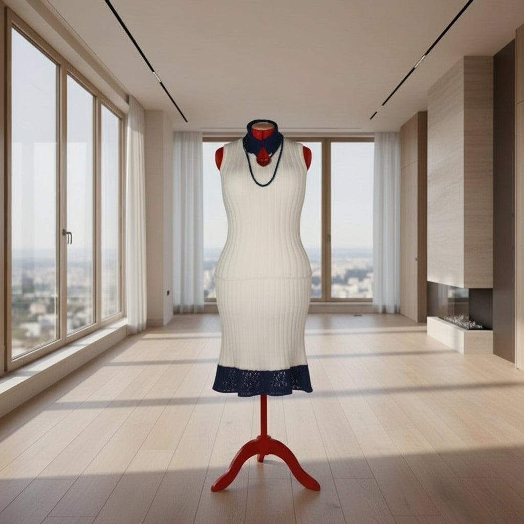 Knitting Pattern: Sleeveless Sweater Dress Suit with Lace Accents Size S, M, L - Digital Download