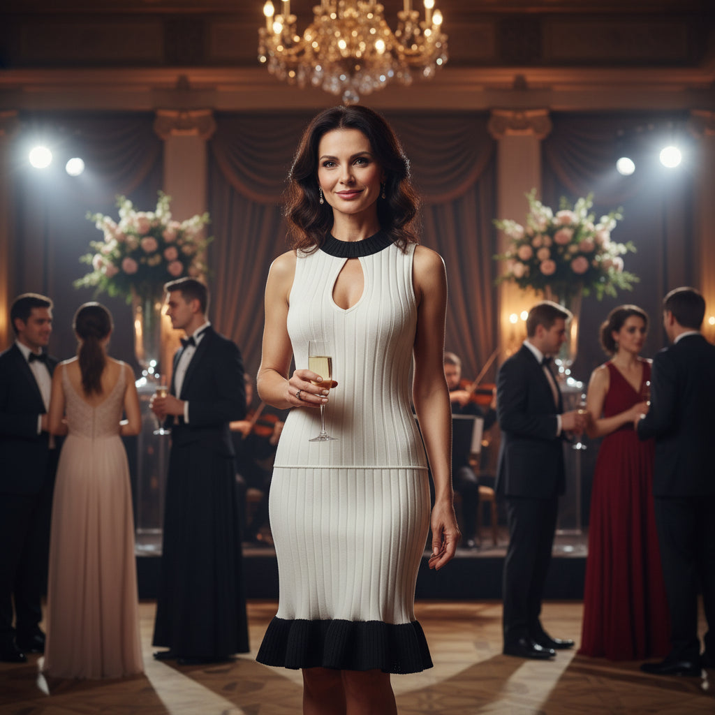 White dress on a woman at a party.