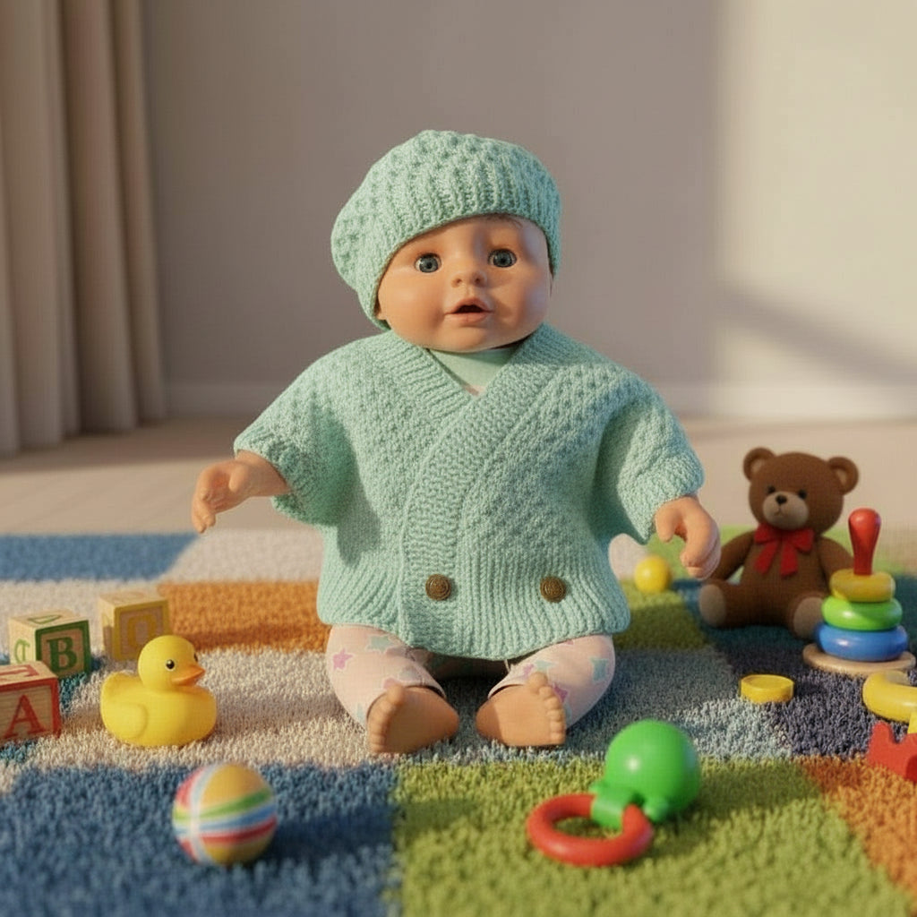 Knitting Pattern: Baby to Toddler Cardigan and Beret Set. Sizes 3, 6, 12, & 24 mths - Digital Download