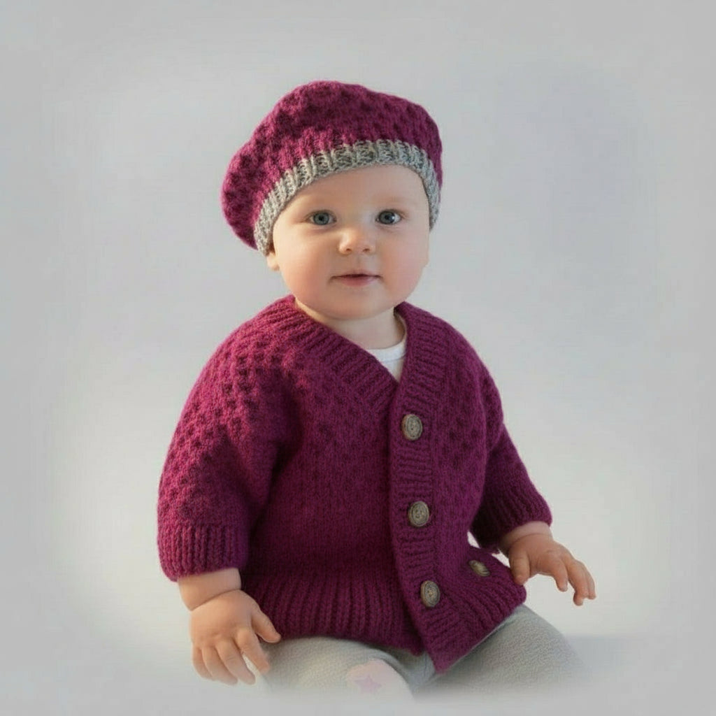 Knitting Pattern: Baby to Toddler Cardigan and Beret Set. Sizes 3, 6, 12, & 24 mths - Digital Download
