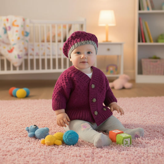 Knitting Pattern: Baby to Toddler Cardigan and Beret Set. Sizes 3, 6, 12, & 24 mths - Digital Download