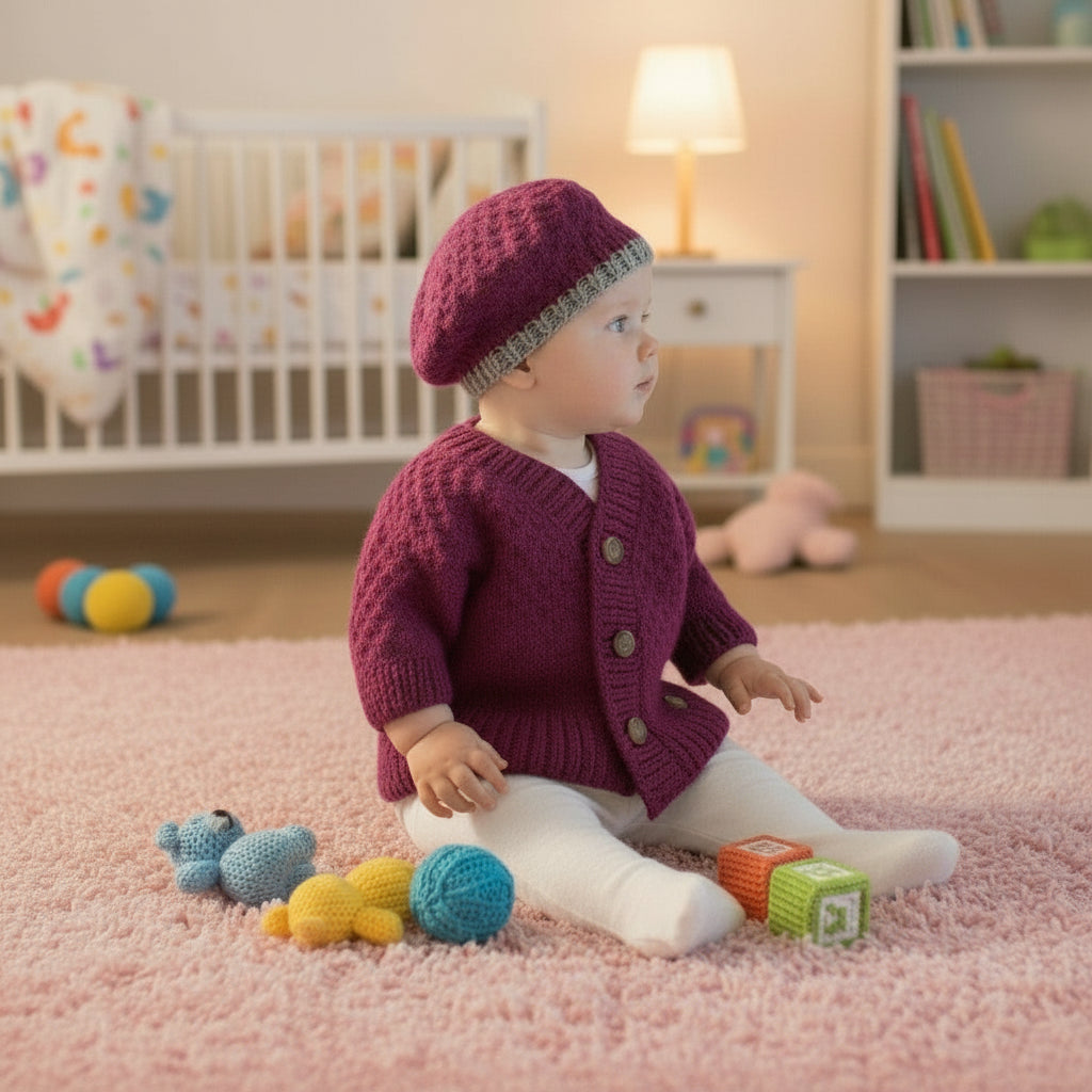 Knitting Pattern: Baby to Toddler Cardigan and Beret Set. Sizes 3, 6, 12, & 24 mths - Digital Download