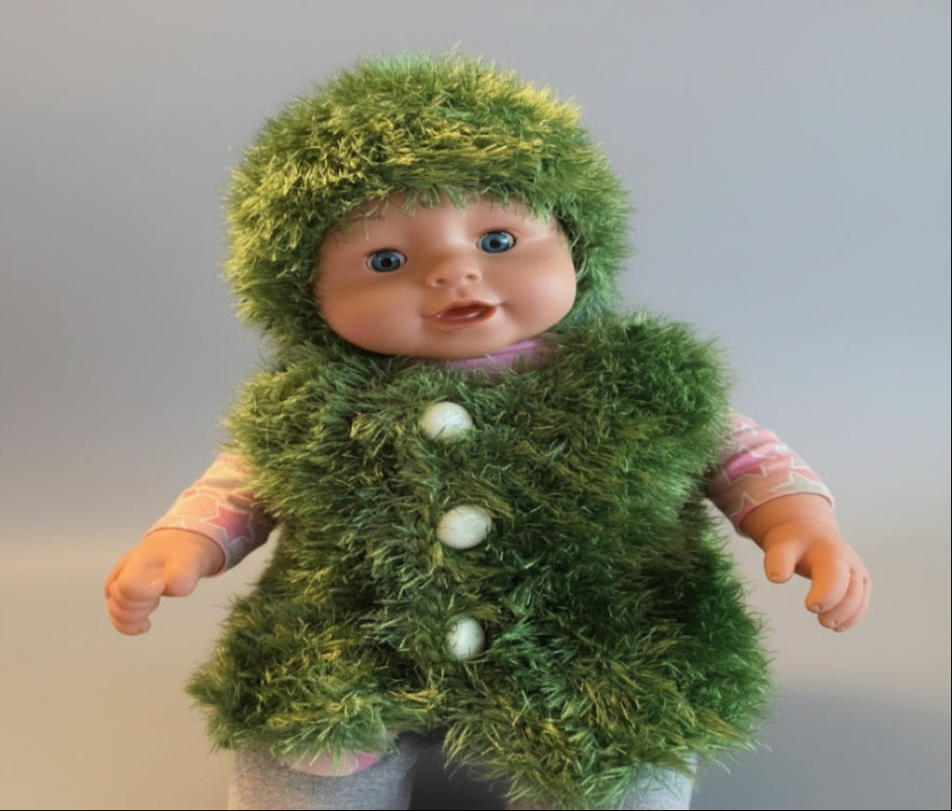 Knitting Pattern: Baby to Toddler Faux Fur Hat and Button Down Vest. Sizes 3, 6, 12, & 24mths - Digital Download