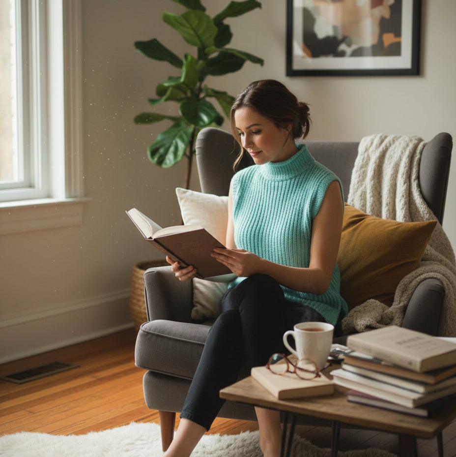 aqua blue ribbed knit tank top on a light gray background