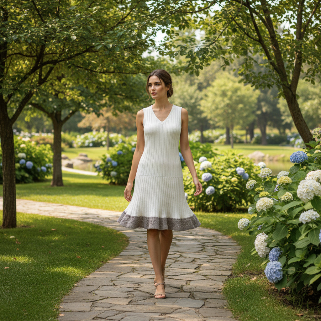White dress on a woman walking in the park