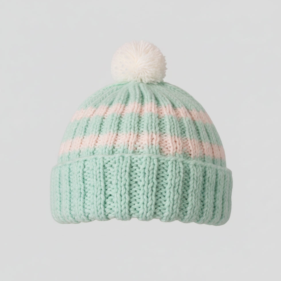 Knitting Pattern: Child's Striped Toboggan Hat with Optional Pom Pom. Sizes 1 - 4 - Digital Download